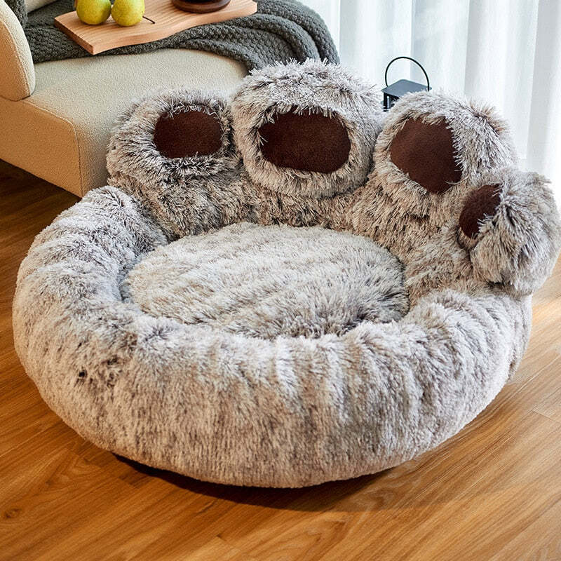 Bear Paw Calming Dog Bed Anti-Anxiety Paw Bed for Dogs Comfy Fur Donut