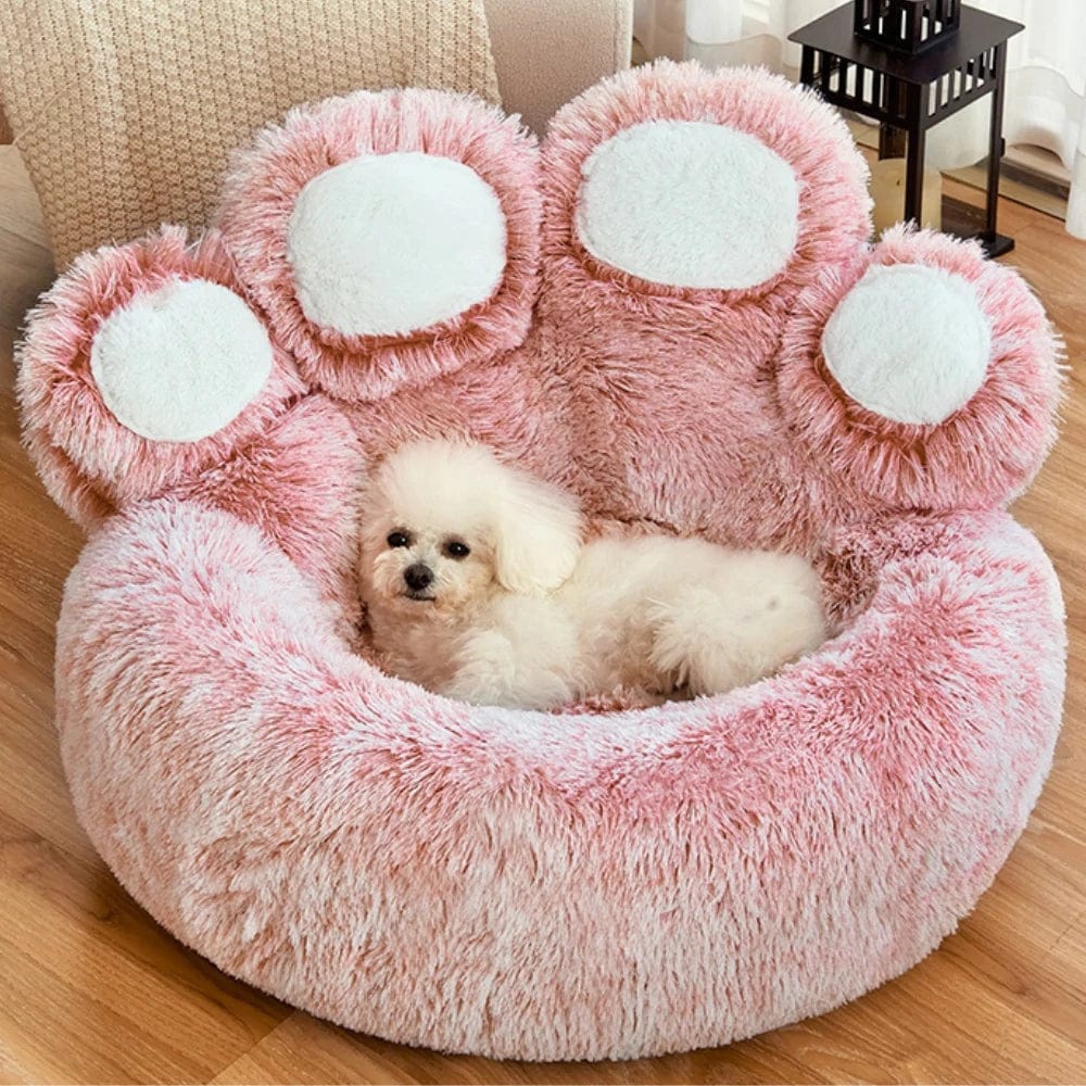 Bear Paw Calming Dog Bed Anti-Anxiety Paw Bed for Dogs Comfy Fur Donut