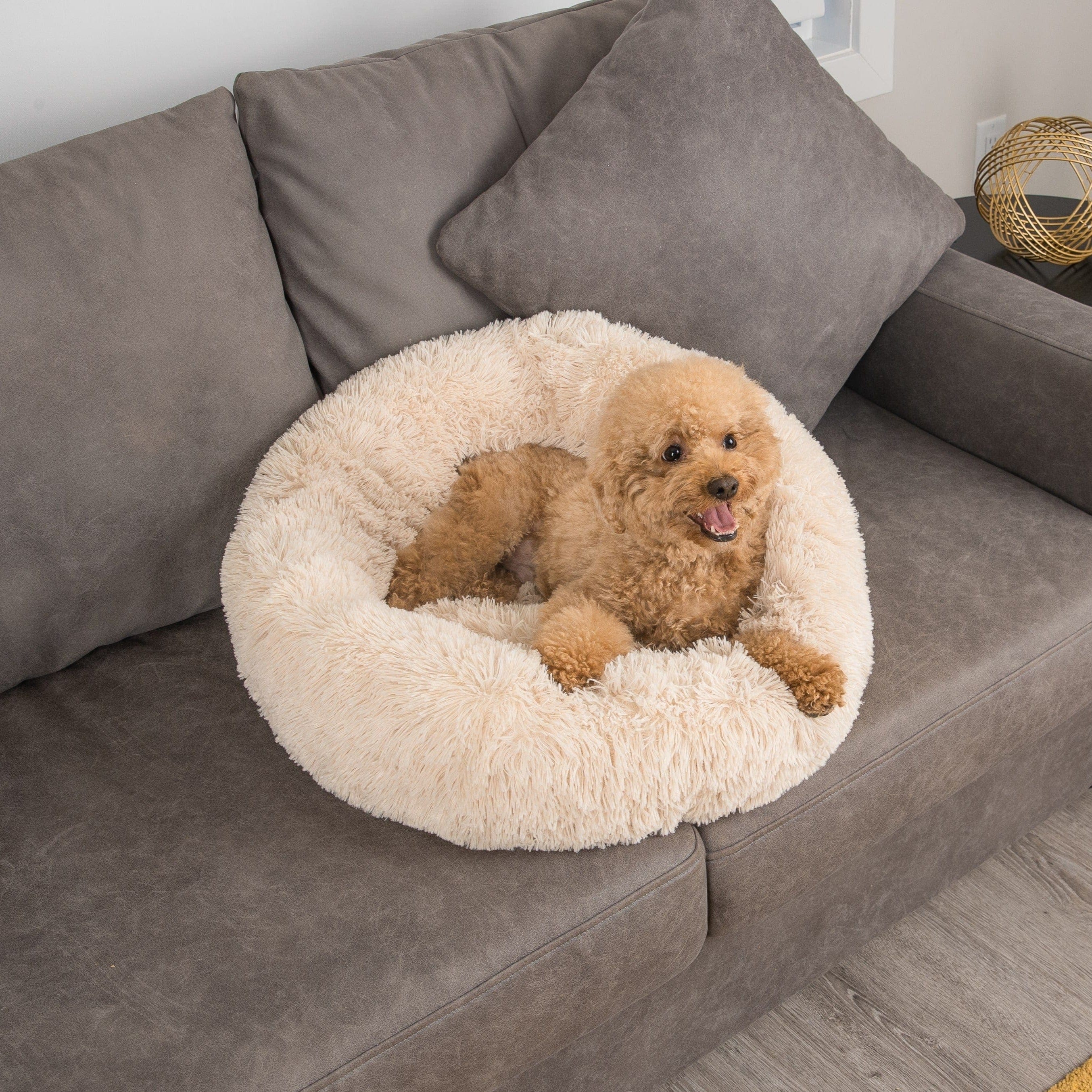 Anti-Anxiety Calming Bed for Dogs Comfy Fur Donut Cuddler Cozy Pet Bed