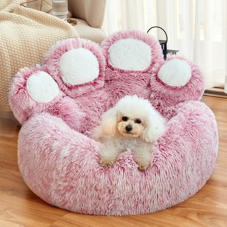 Bear Paw Calming Dog Bed Anti-Anxiety Paw Bed for Dogs Comfy Fur Donut