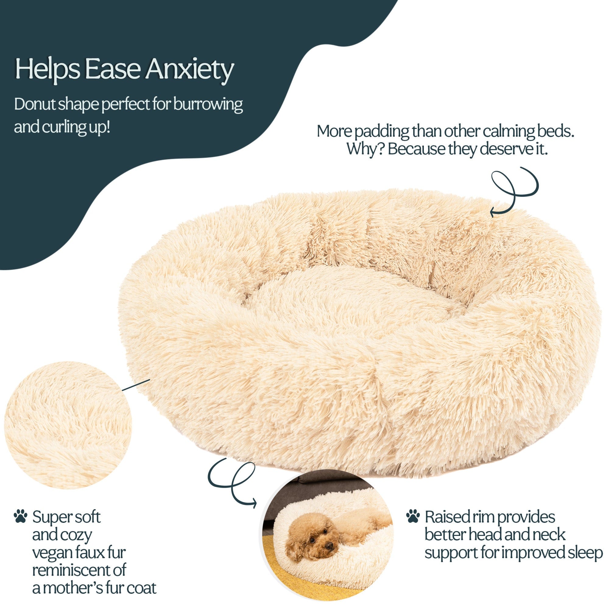 Anti-Anxiety Calming Bed for Dogs Comfy Fur Donut Cuddler Cozy Pet Bed