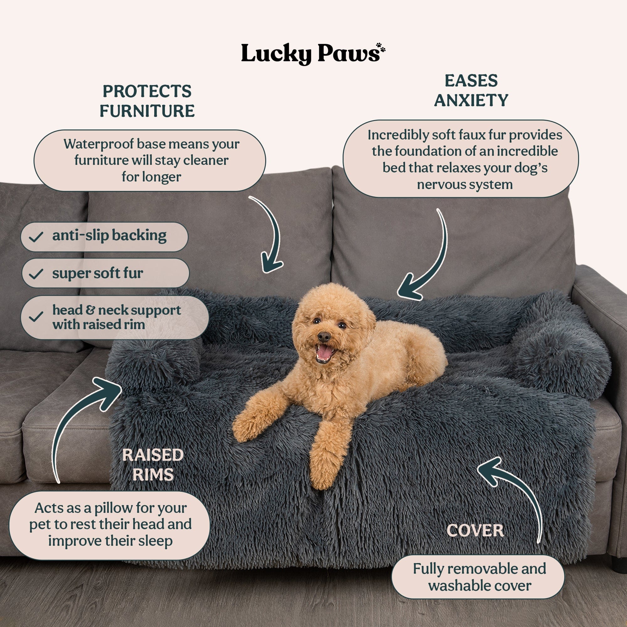 Calming Couch Furniture Protector for Dogs Bolster Pet Couch Cover Mat